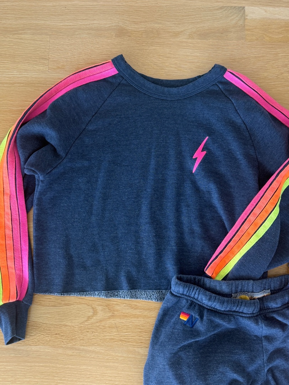 Aviator Nation Navy Sweatshirt with Neon Pink Lightning Bolt - Picture 2 of 5